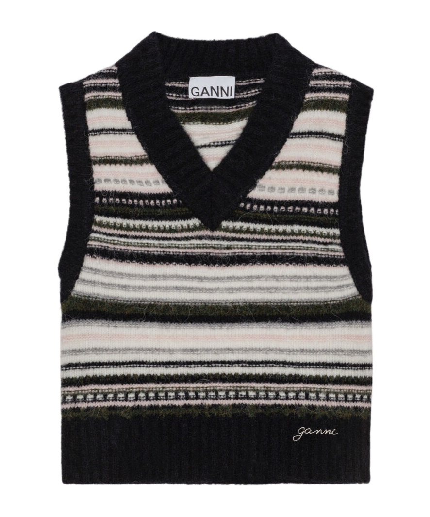 Shop Ganni Striped Knit Vest In Black
