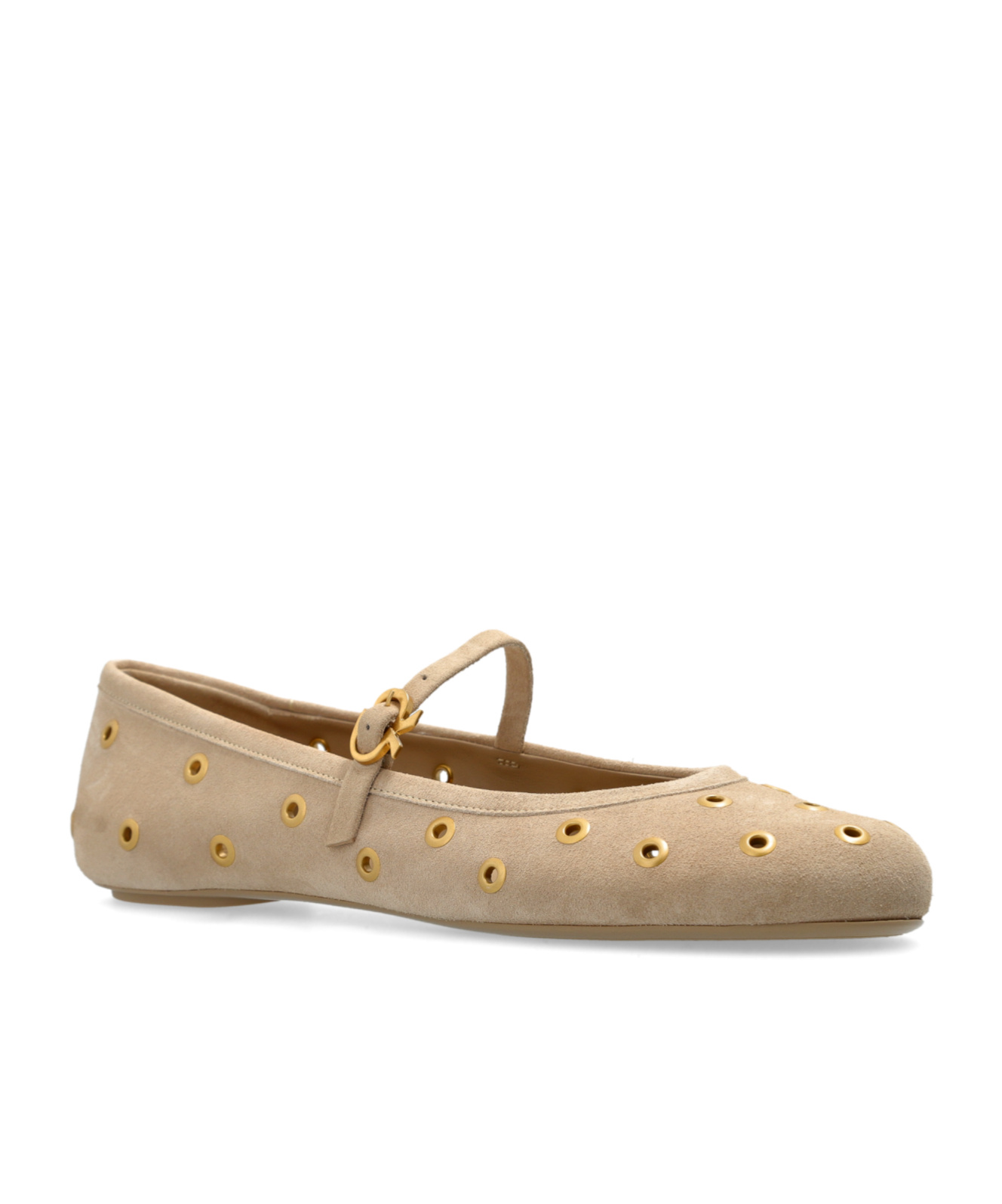 Gianvito Rossi Grommet-embellished Suede Ballet Flats In Nude