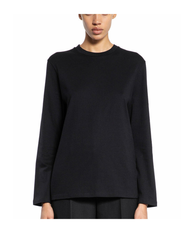 Jil Sander Black Long-sleeved T-shirt With Chic Logo Detail In Black