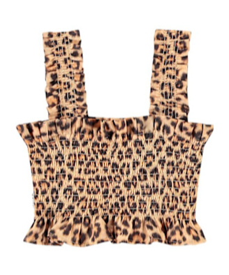 Molo Leopard Print Cotton Poplin Crop Top In Brown