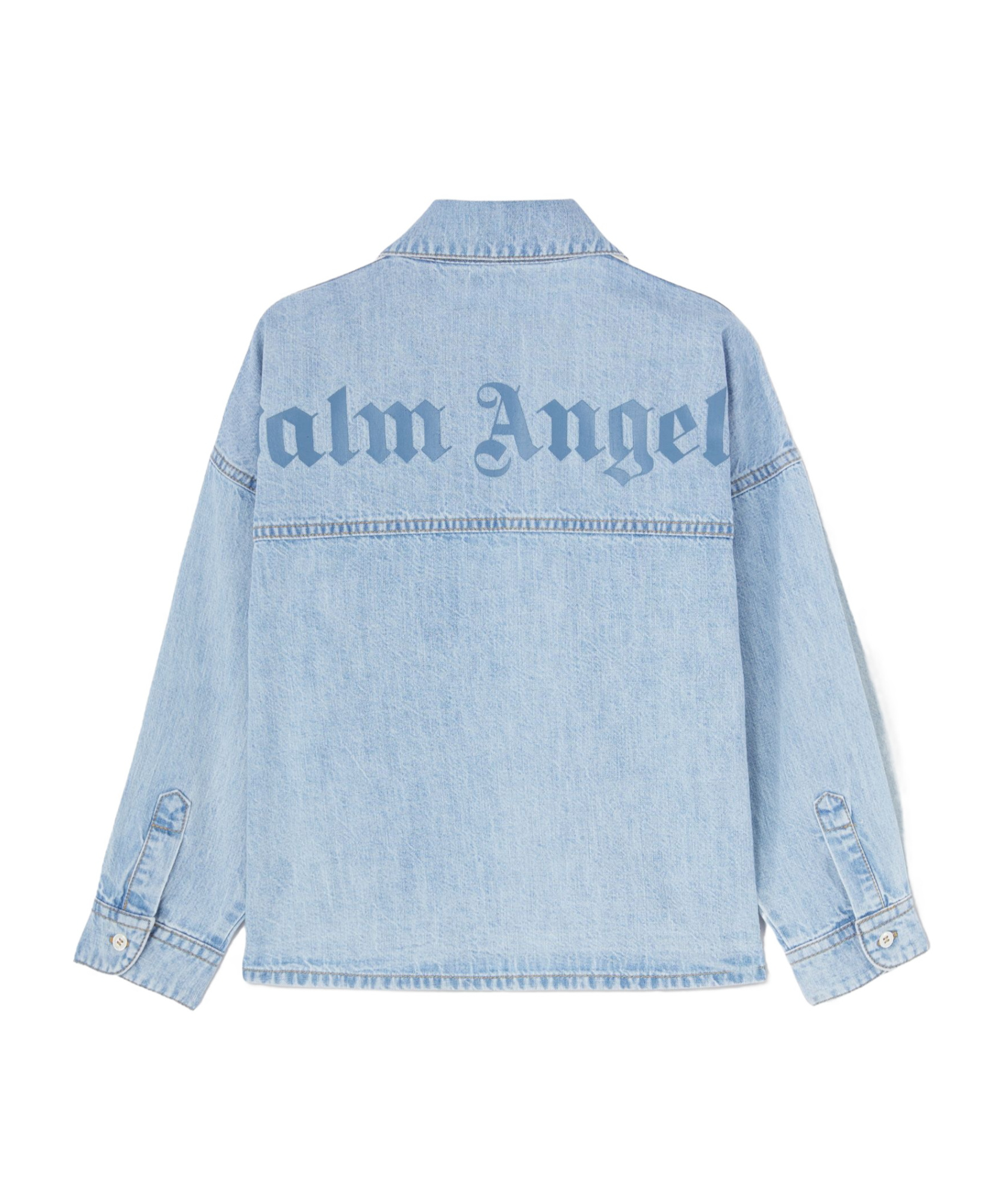 Palm Angels Logo-print Chambray Shirt In Blue