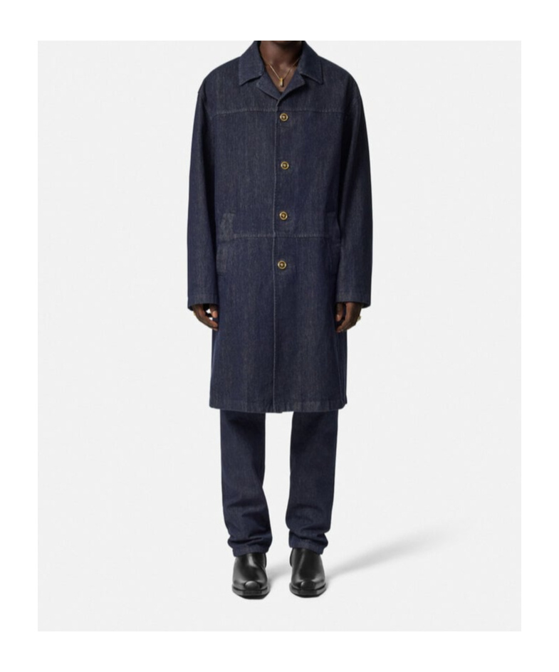 Versace Button Down Coat In Black