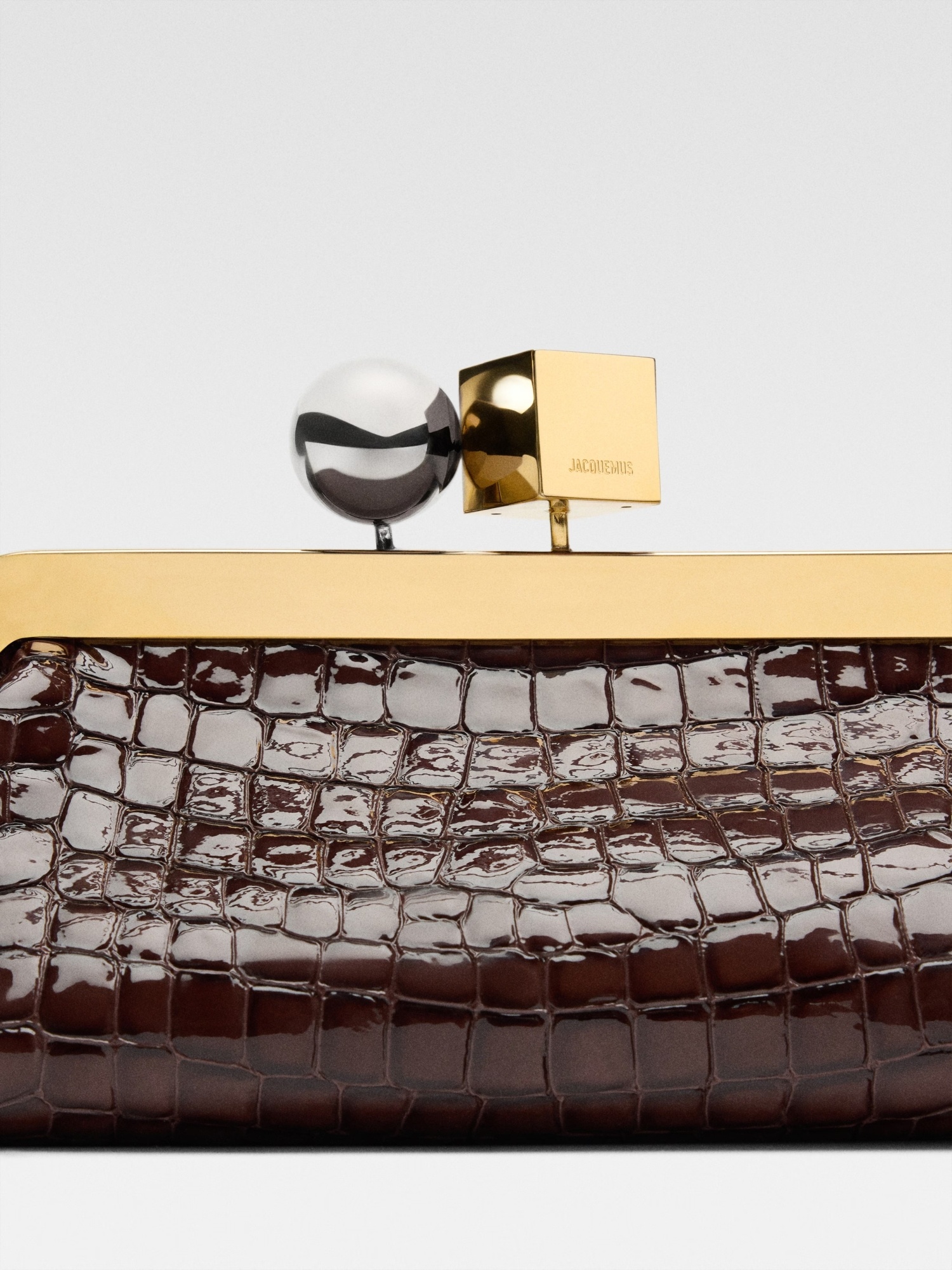 Jacquemus Crocodile Texture Top Handle Clutch Bag In Brown