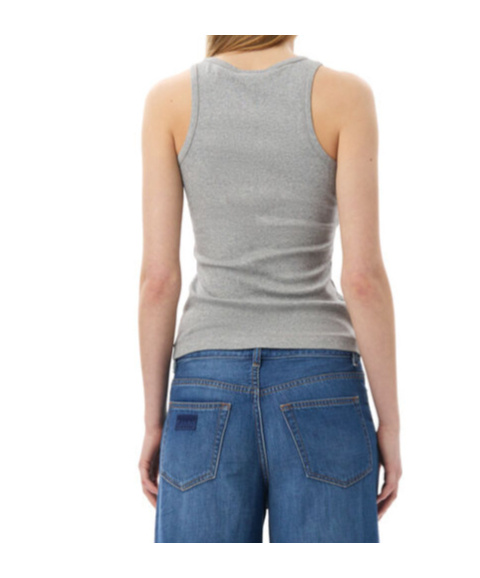 Ganni Grey Soft Cotton Rib Tank Top In Gray