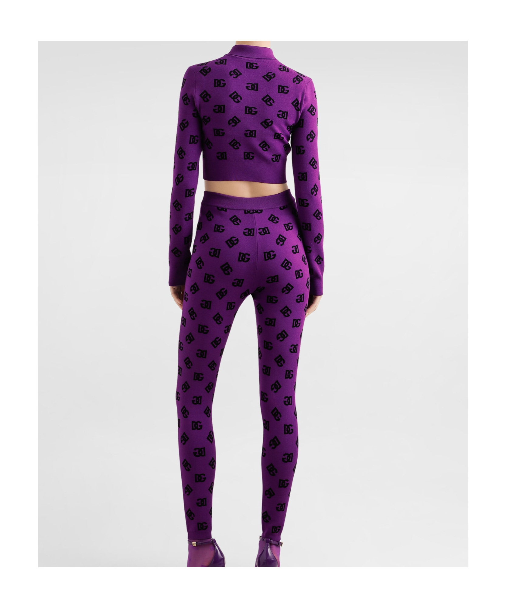 Dolce & Gabbana Long-sleeved Polo Shirt In Jacquard Viscose In Purple