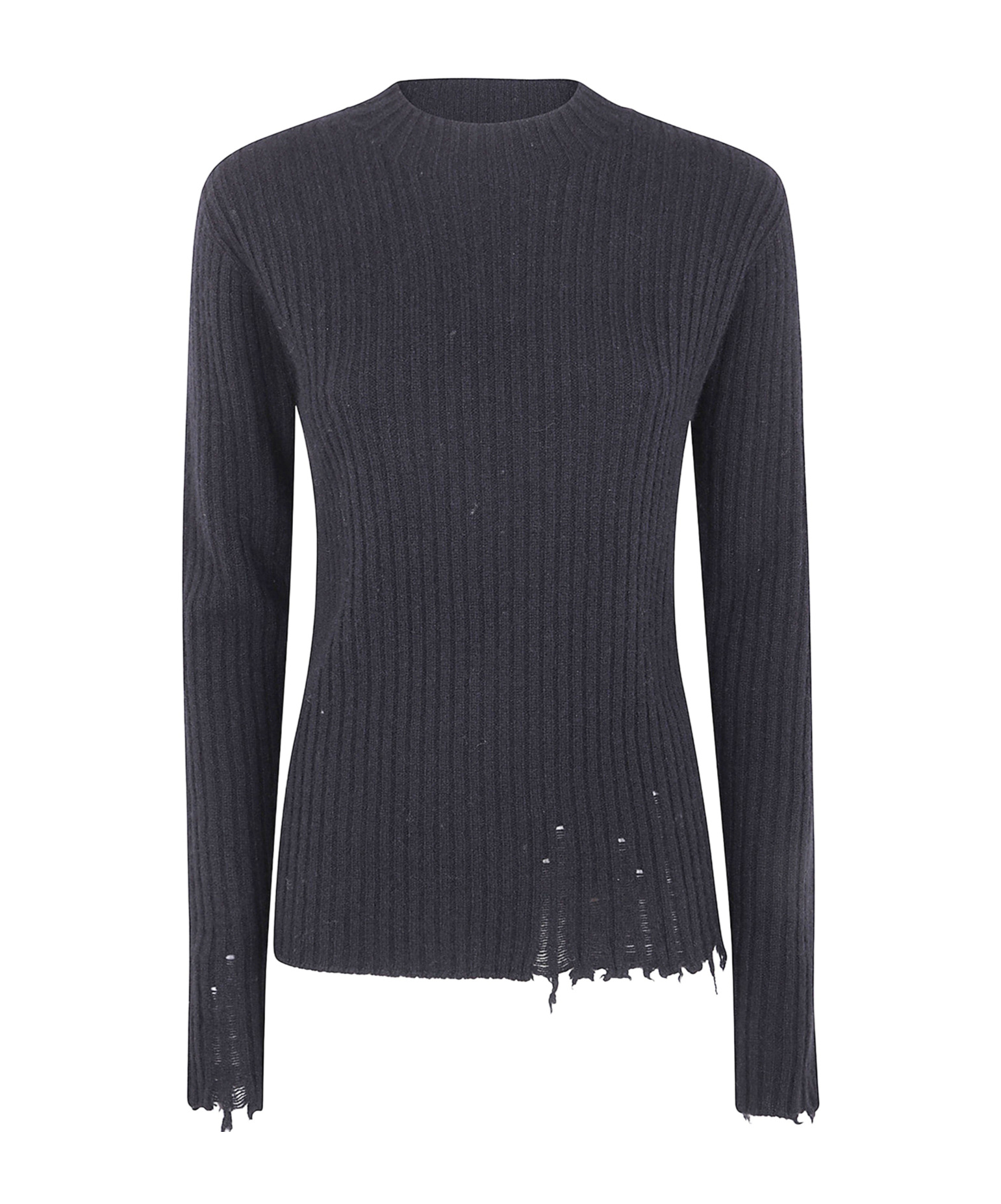 Uma Wang Ribbed Frayed-hem Sweater In Black