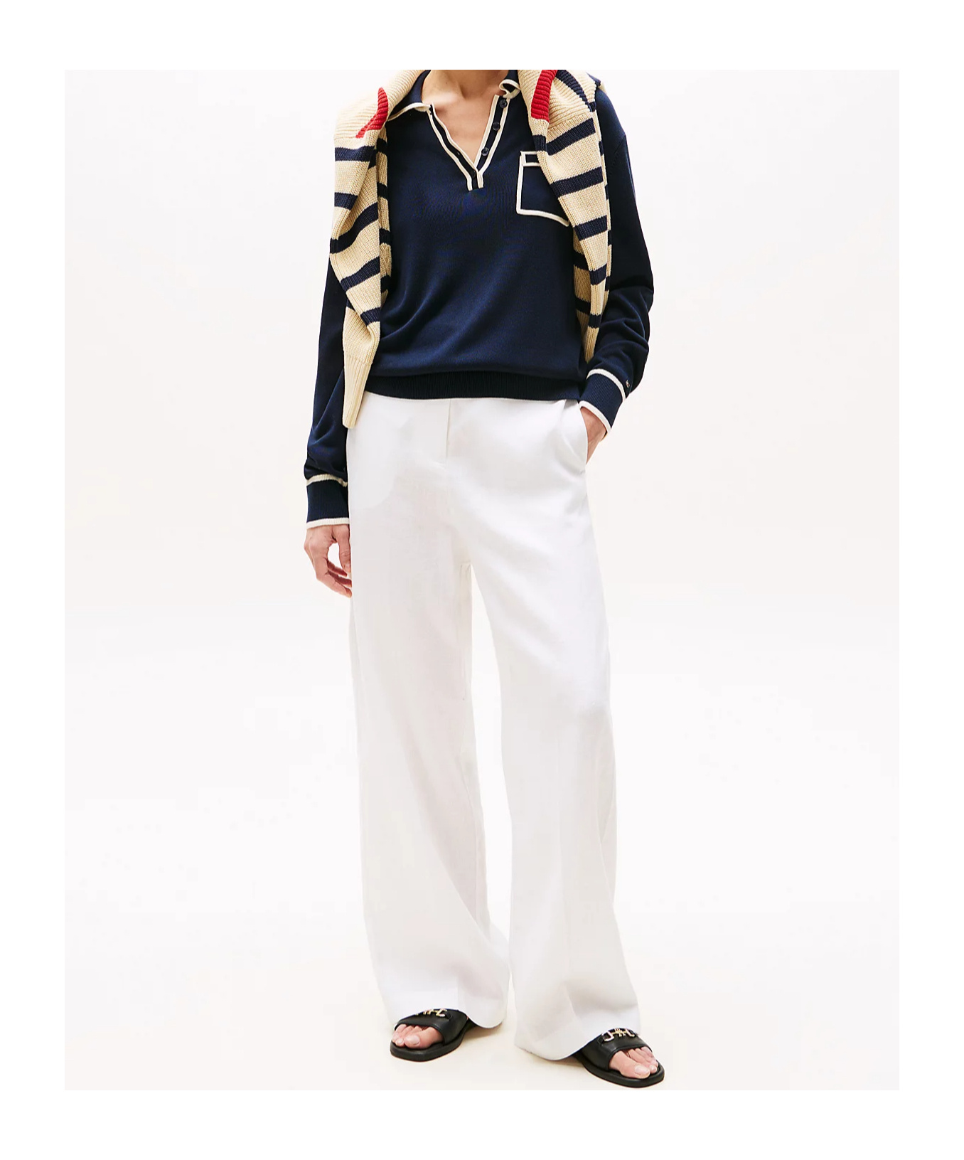 Tommy Hilfiger Contrast Polo Jumper With Silk In Late Night Navy Blue