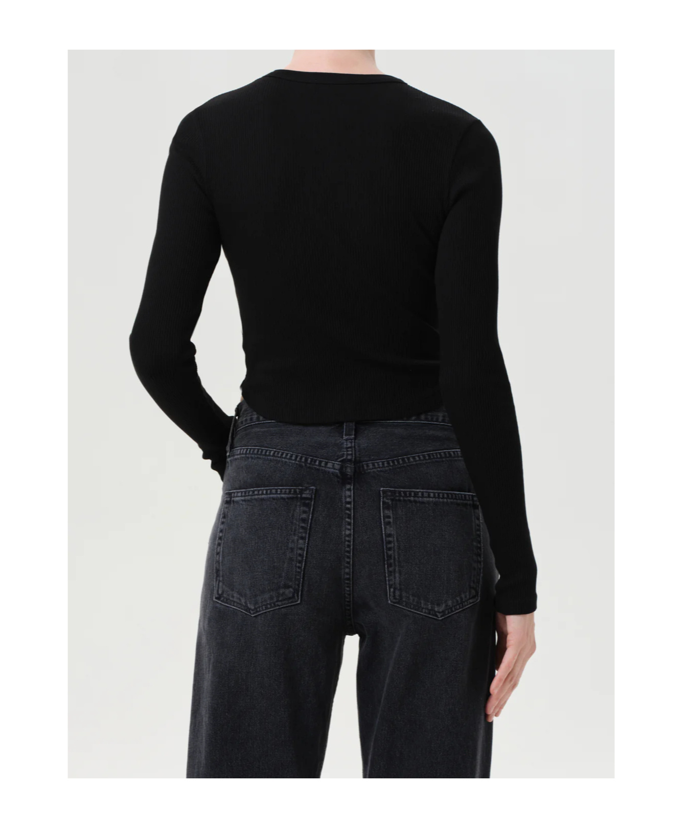 Agolde Dion Long Sleeve Crop T-shirt In Black