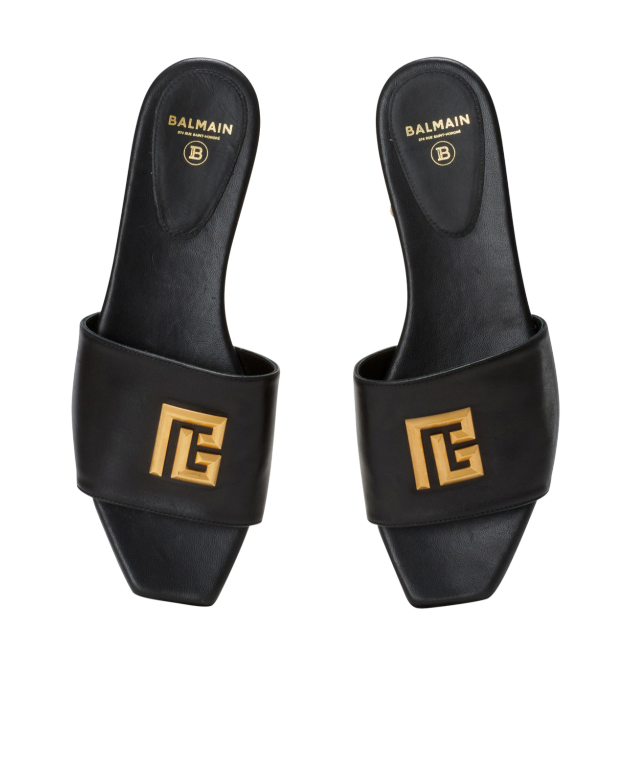 Balmain Dafne Logo-plaque Leather Slides In Black