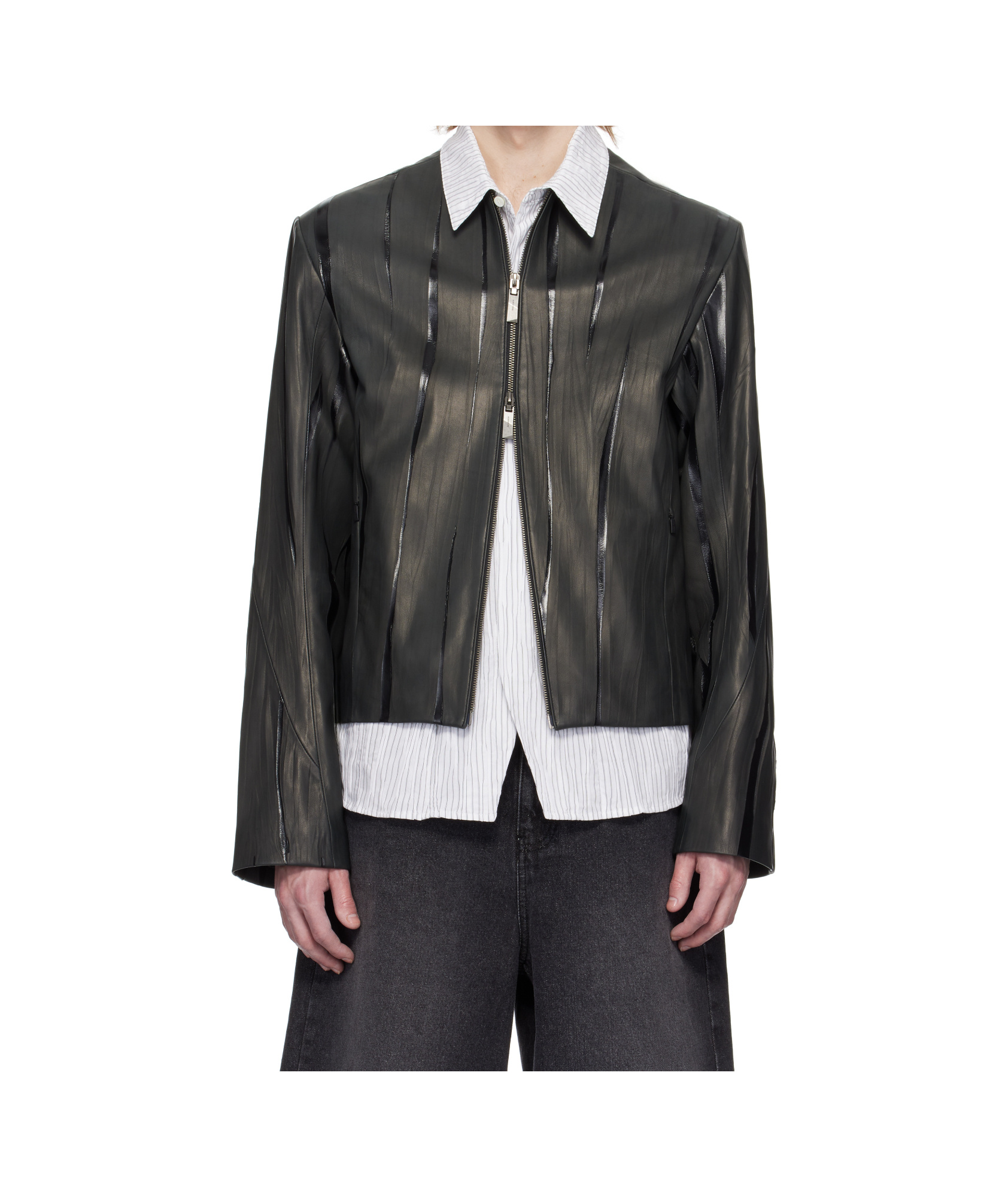 Ader Error Long Sleeve Leather Jacket In Black