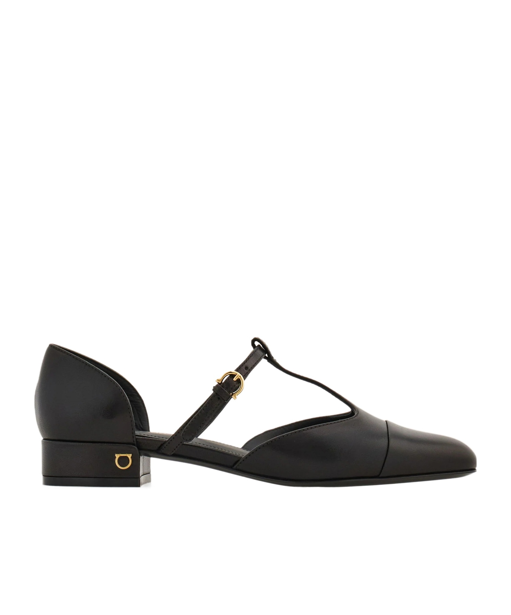 Ferragamo Linette Leather T-strap Ballerina Flats In Black