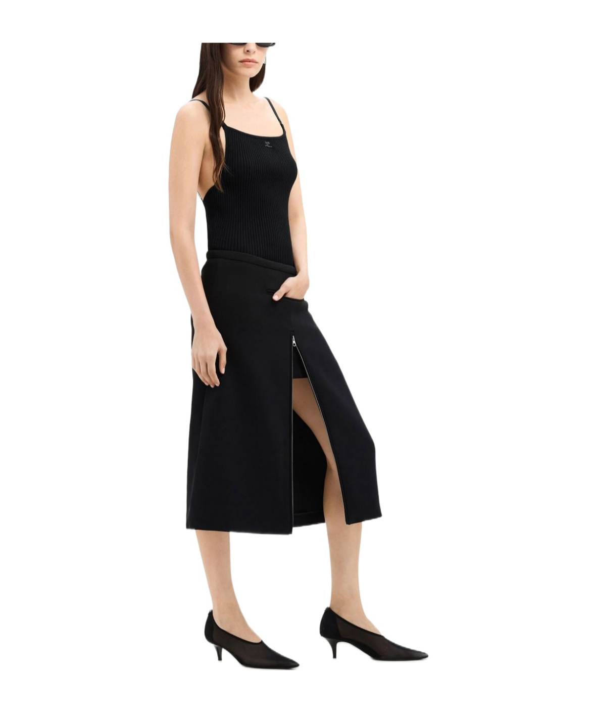 Shop Courrèges Logo-embroidered Ribbed Tank Top In Black