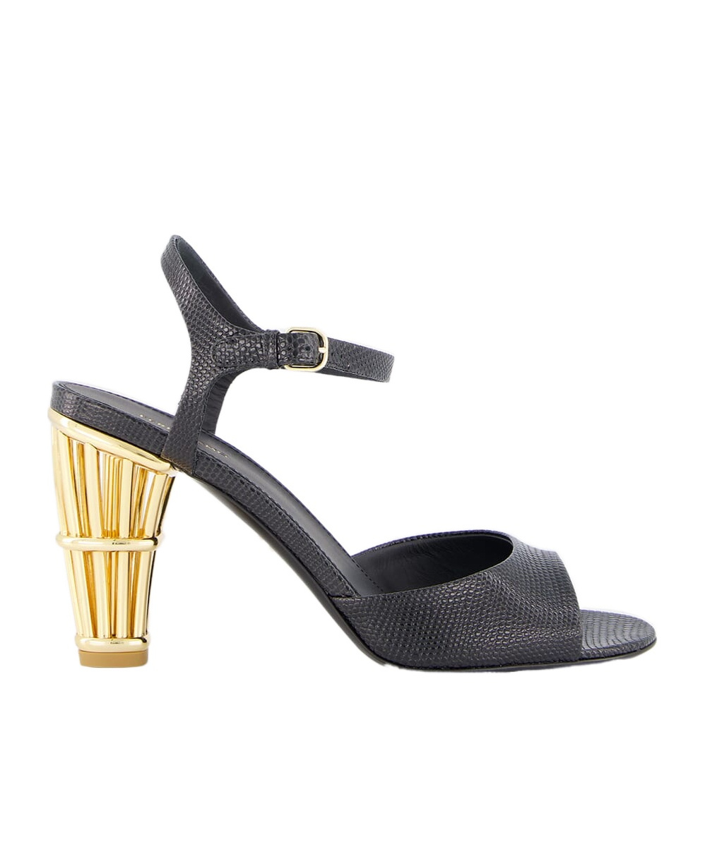Ferragamo Nikla 85 Cage-heel Sandals In Lizard Print Leather In Black