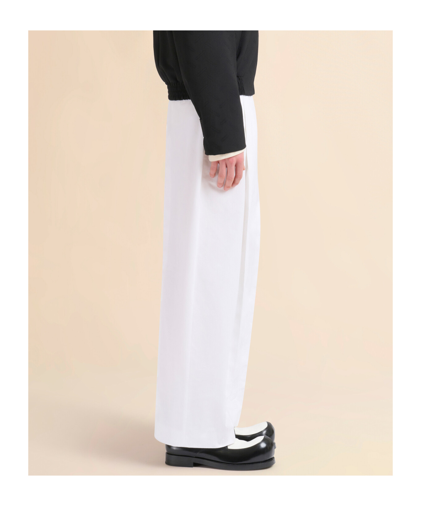 Marni White Poplin Trousers With Maxi Pleats In Lily White
