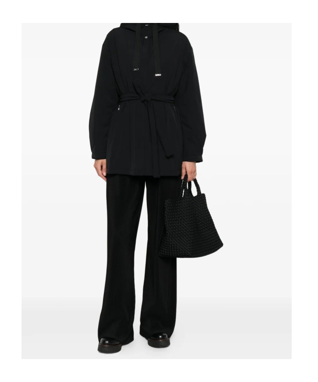 Herno Hooded Belted Jacket In Black