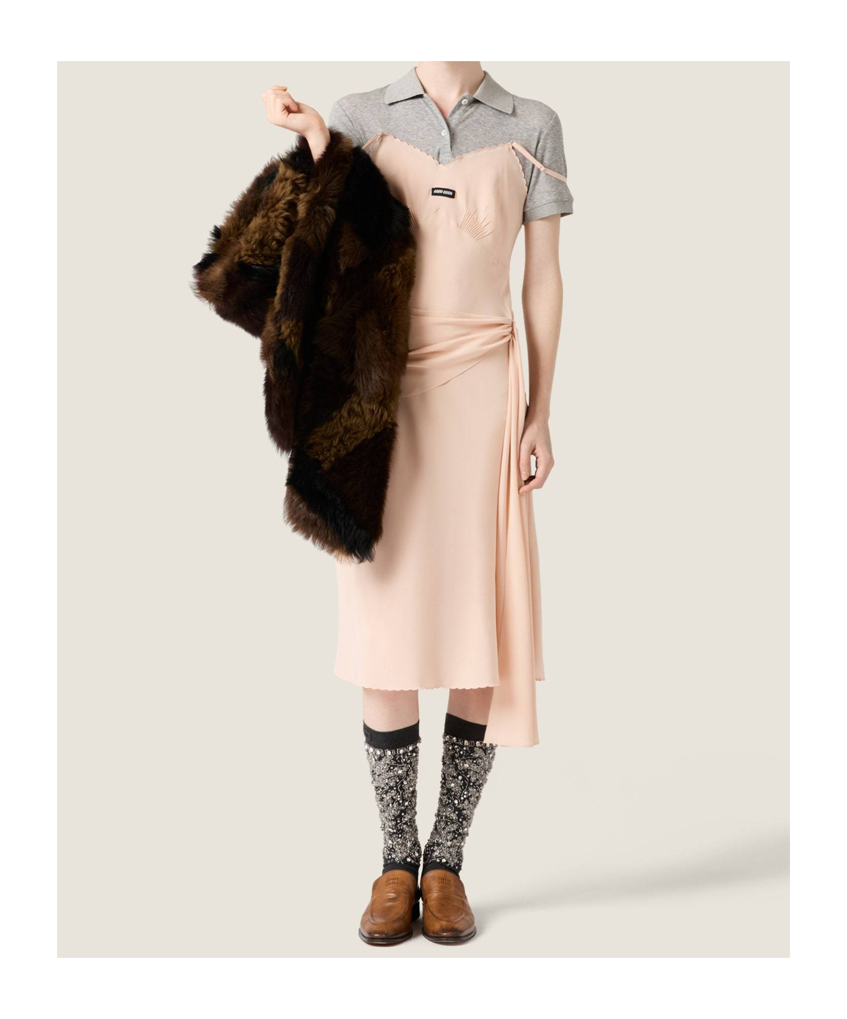 Miu Miu Two-toned Layered Dress In Neutral