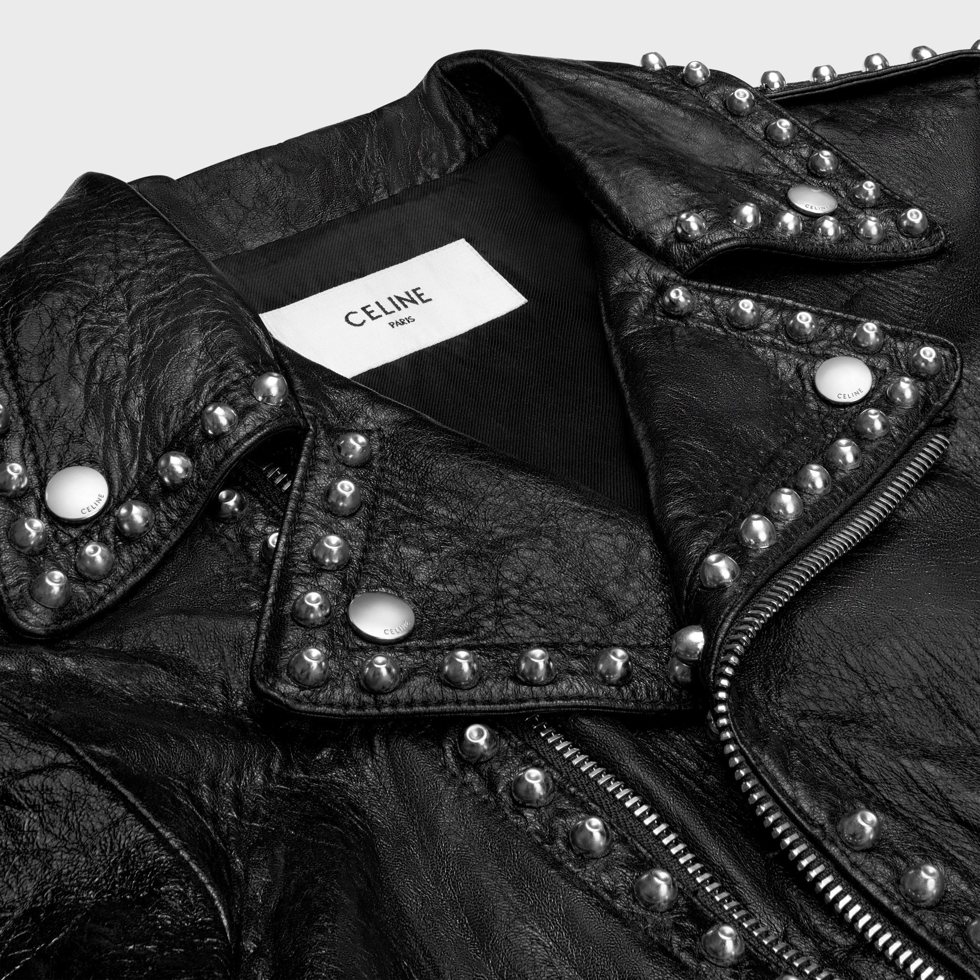 Celine Soft Leather Biker Jacket With Studs. In Black