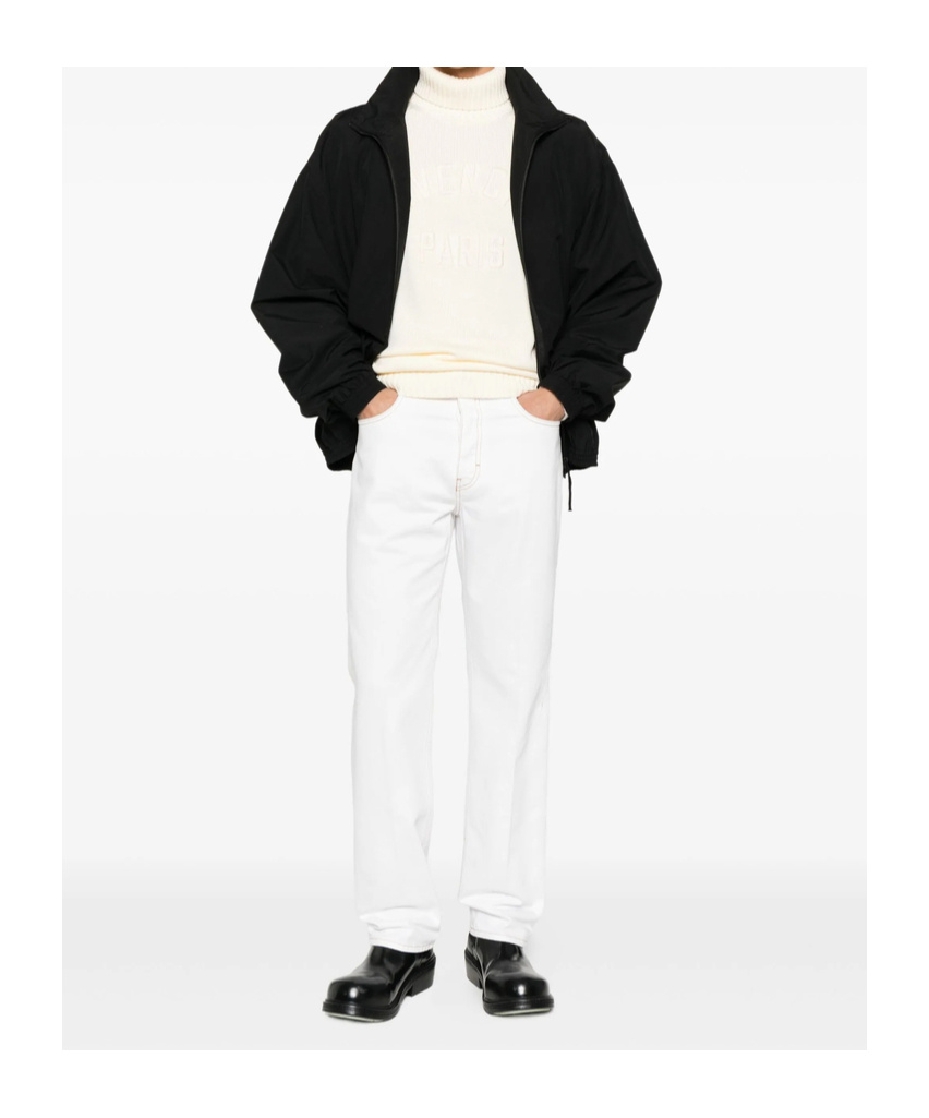 Givenchy Ribbed High Neck Sweater With Embossed Logo Detail In Neutral