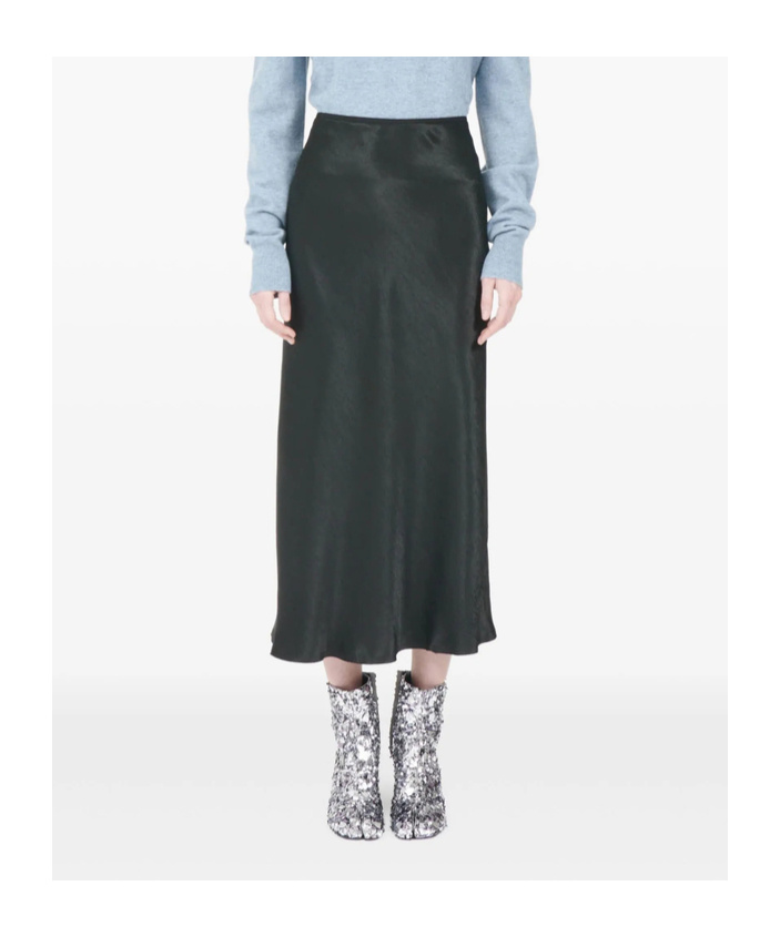 Maison Margiela Midi A-line Satin Skirt High Waist In Black