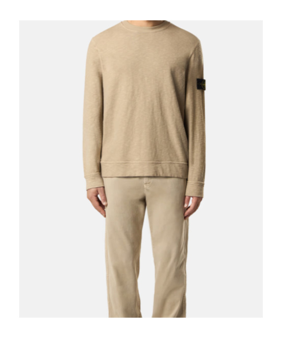 Stone Island Regular-fit Crewneck Sweatshirt With Side Inlays In Brown