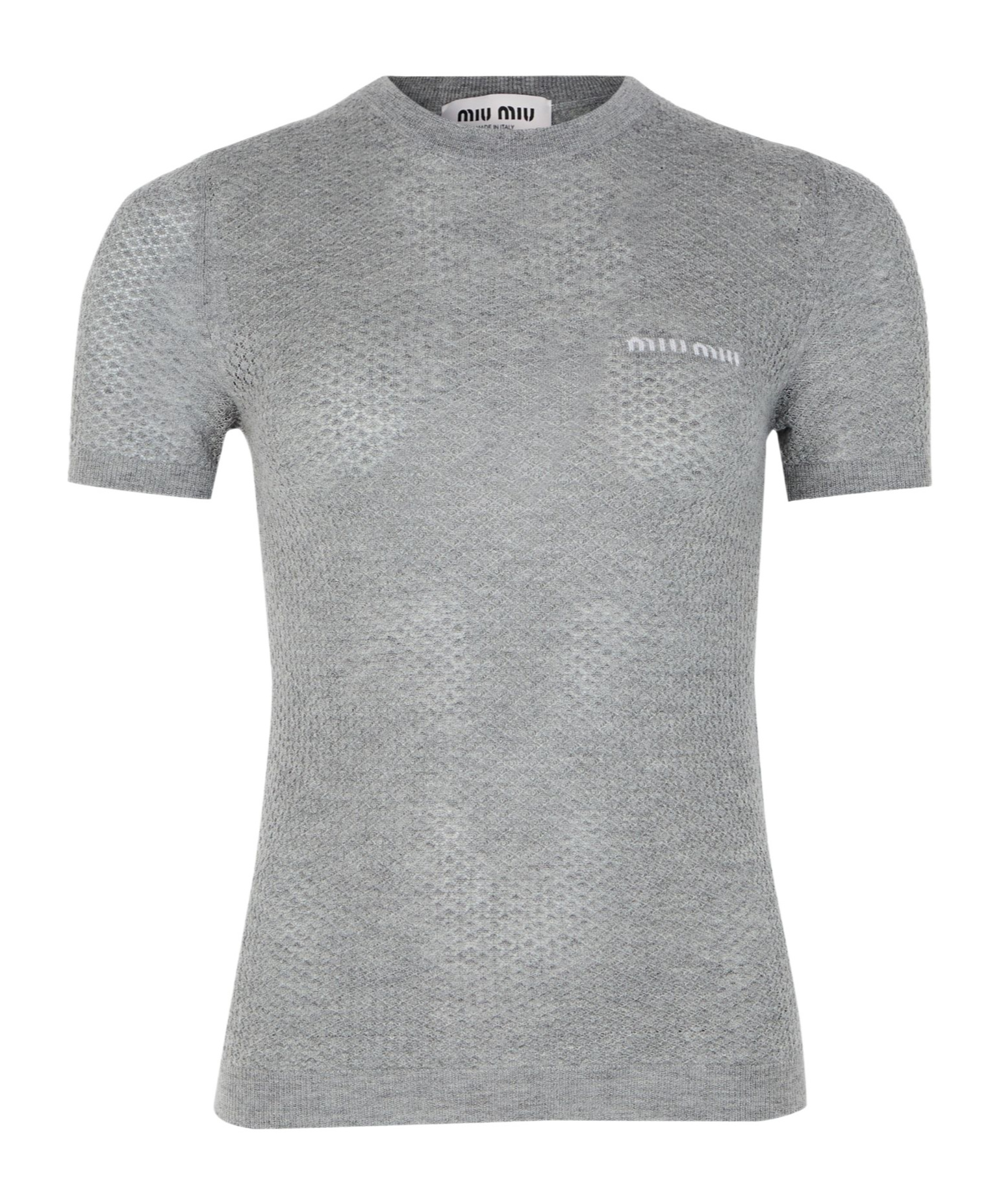 Miu Miu Crew Neck Short-sleeved Sweater In Gray