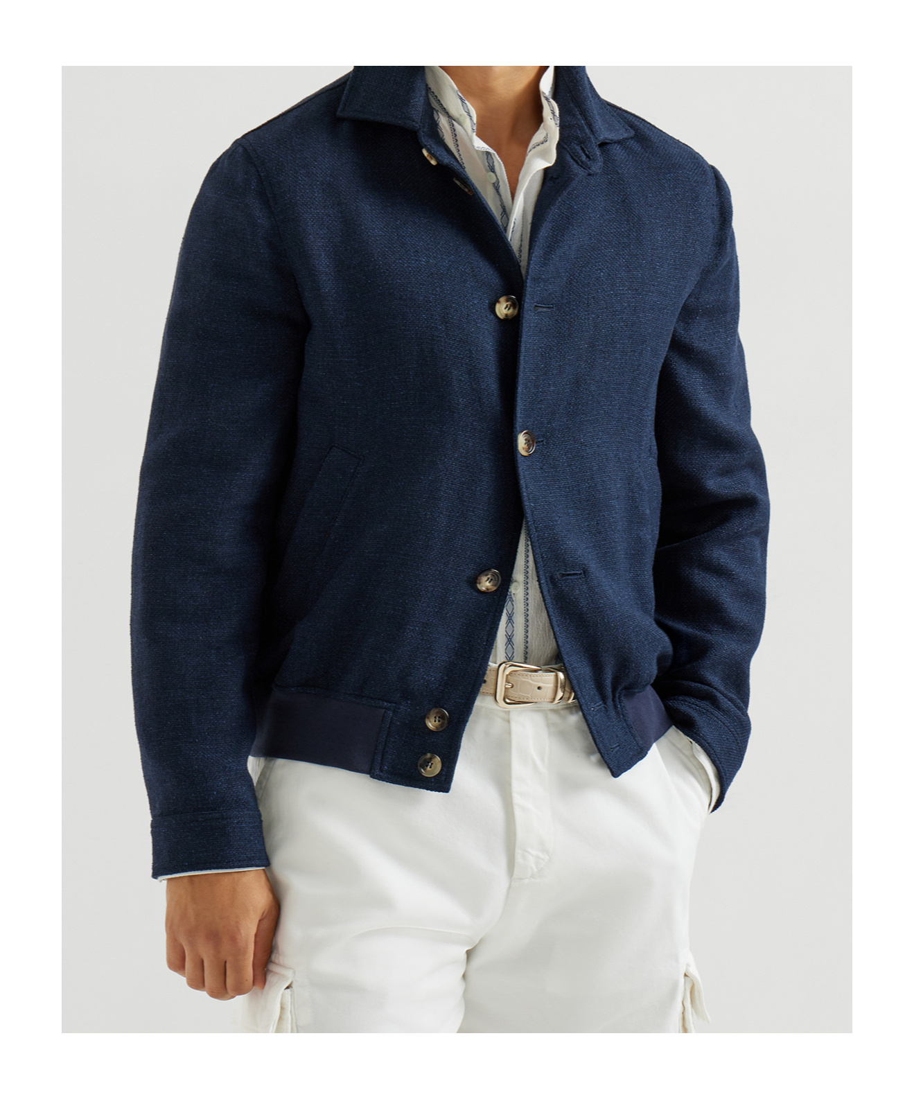 Brunello Cucinelli Button Hopsack Shirt Jacket In Blue