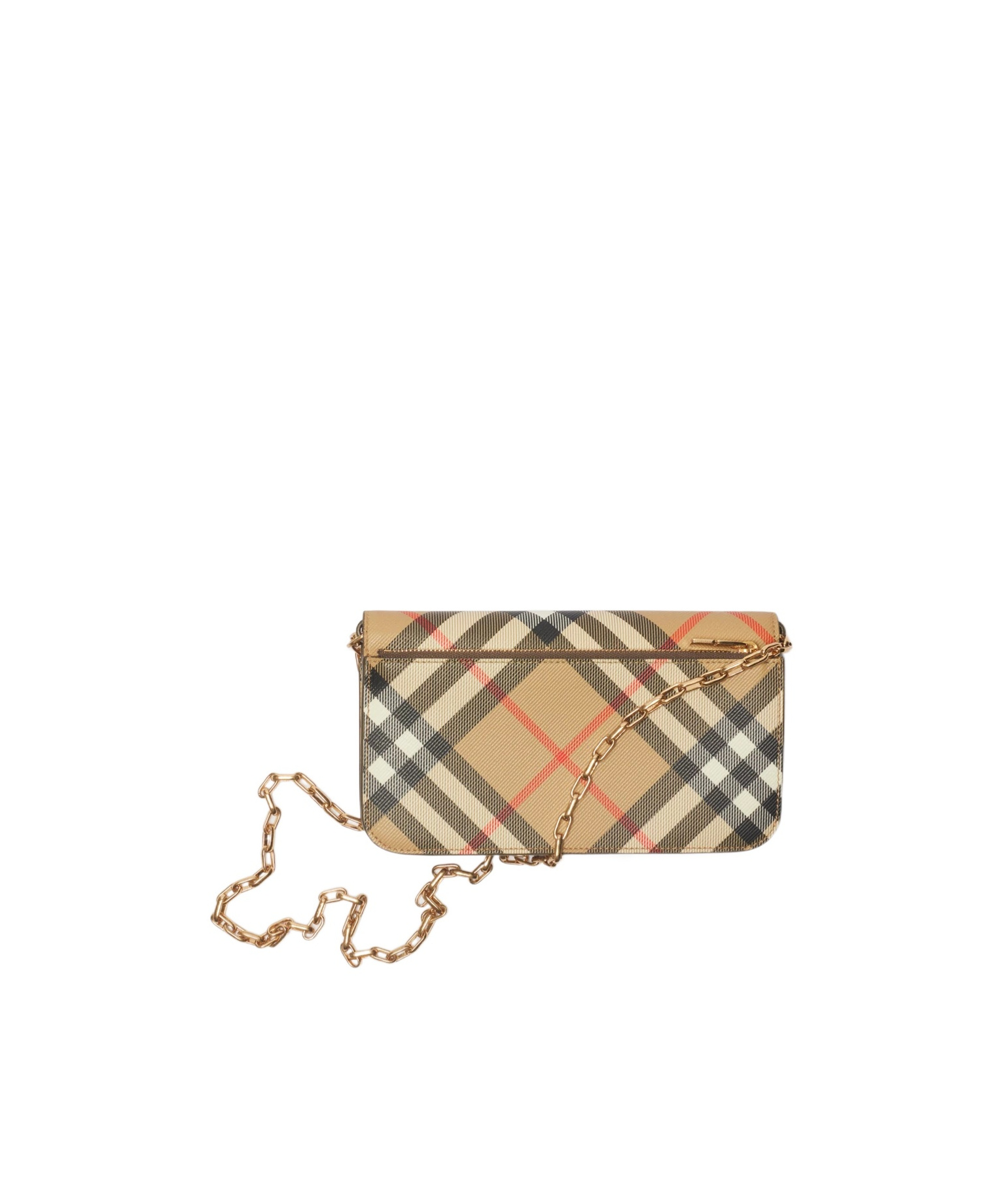 Burberry Check Chain Strap Wallet In Nude