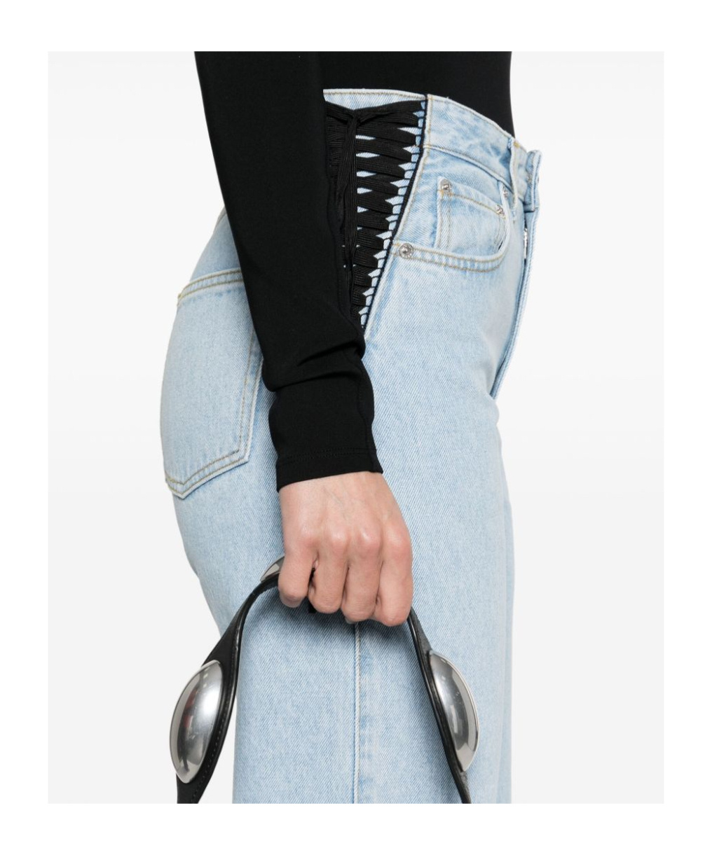 Mugler Lace-up Detail Denim Trousers With Back Pockets In Blue