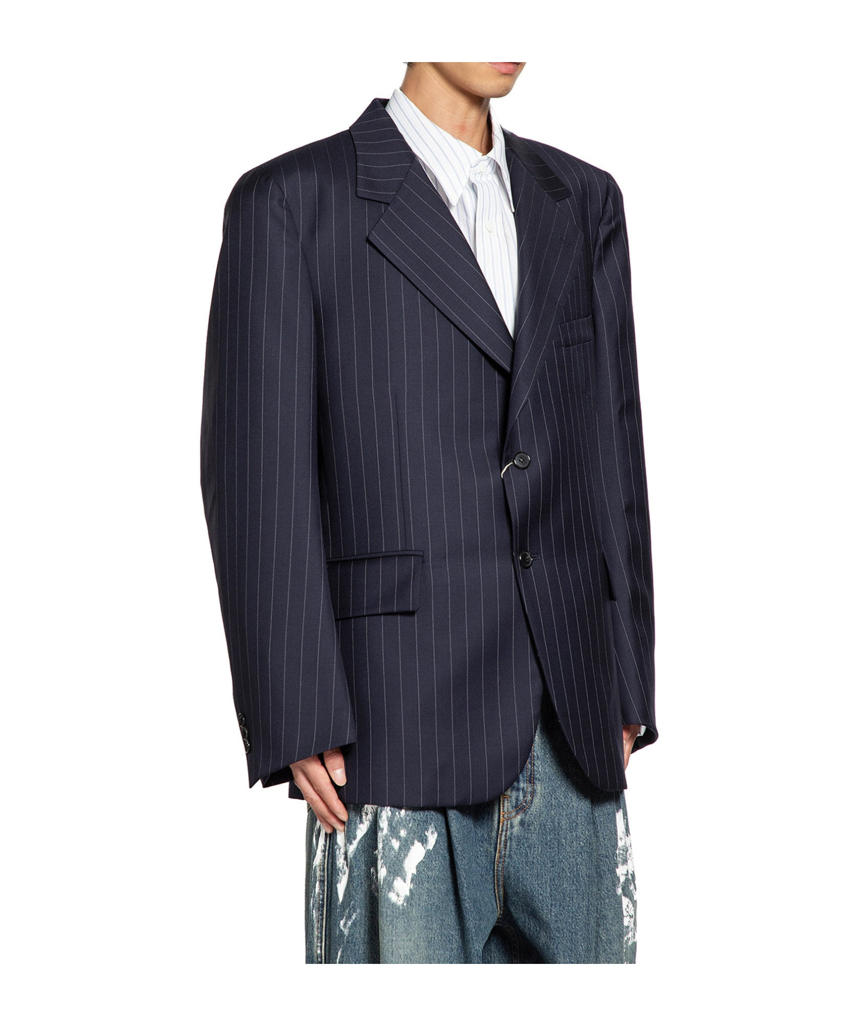 Hed Mayner Pinstripe Wool Suit Jacket In Multi