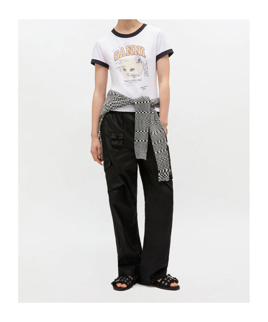 Ganni Kitty-print Ringer Top In White