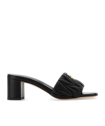 Miu Miu Women Black Nappa Leather Mules In Black
