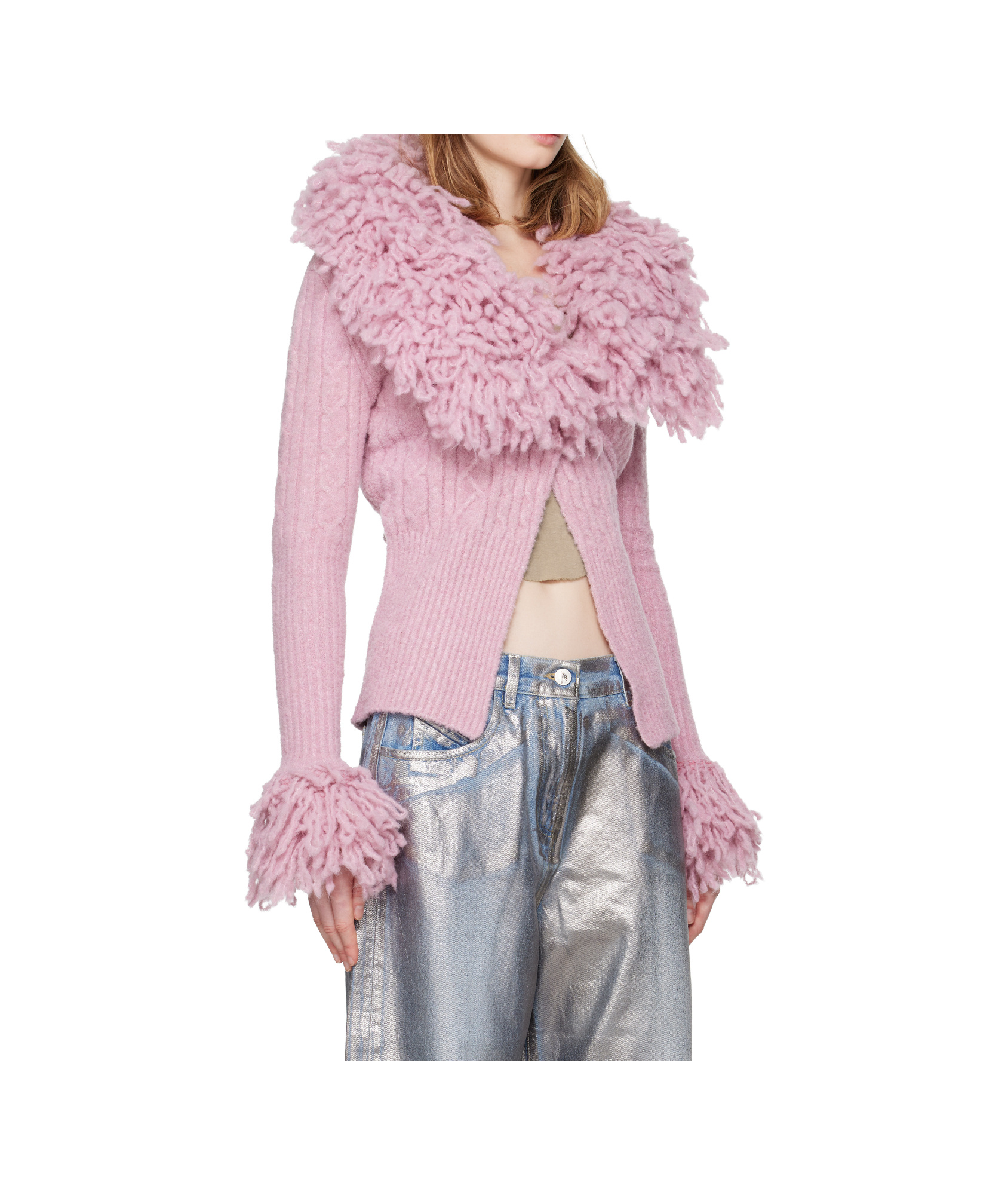 Attico Cable-knit Cardigan In Pink