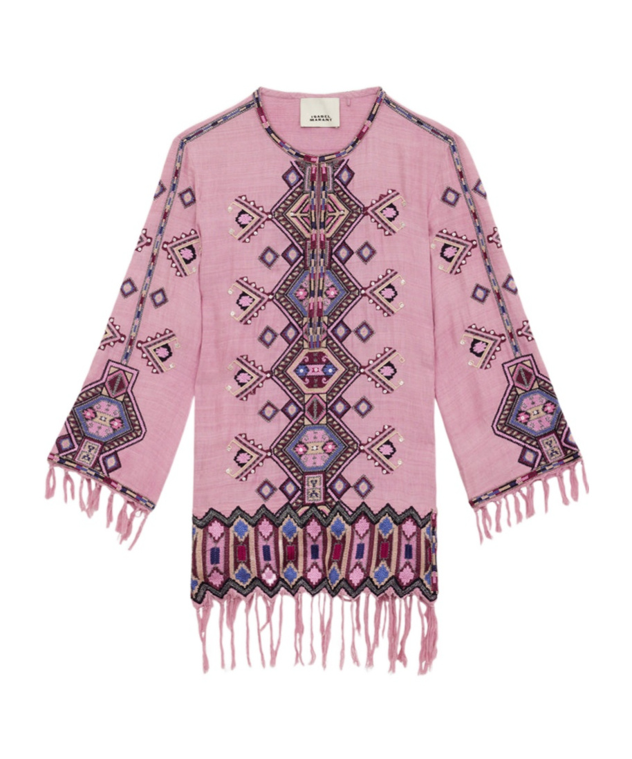Shop Isabel Marant Vestido Corto Zayana De Seda Matka Bordada In Antique Pink