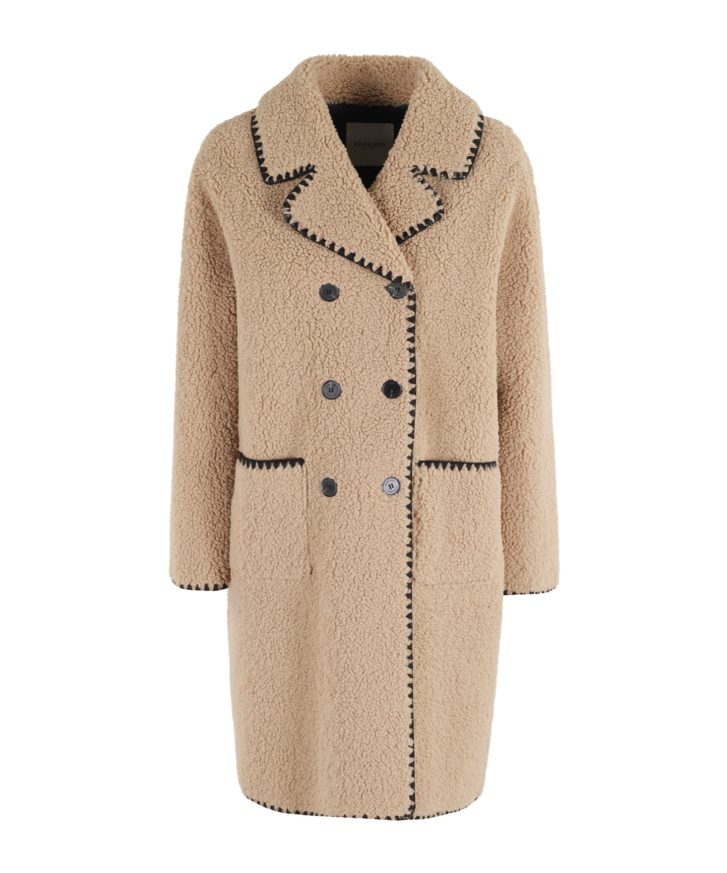 Ermanno Firenze Double-breasted Coat In Brown