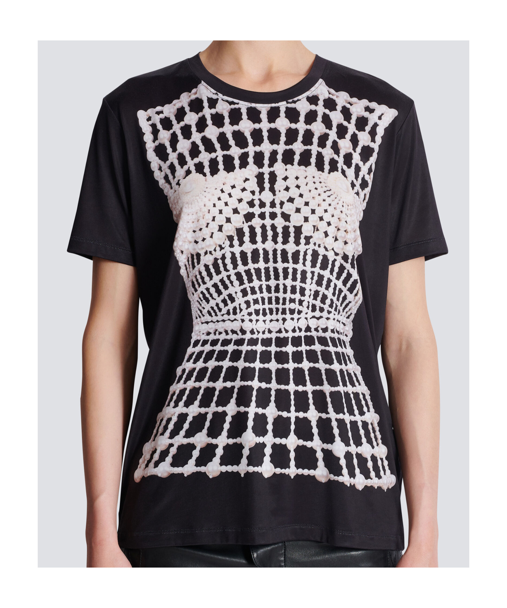 Shop Balmain Loose T-shirt With Faux Embroidery Print In Black