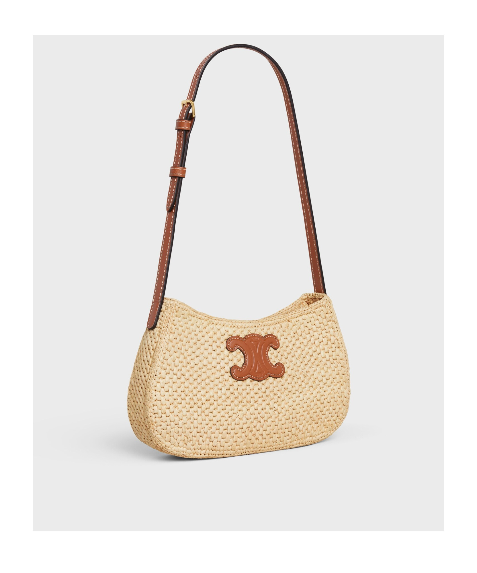 Celine Medium Tilly Bag In Raffia And Calfskin In Natural/tan