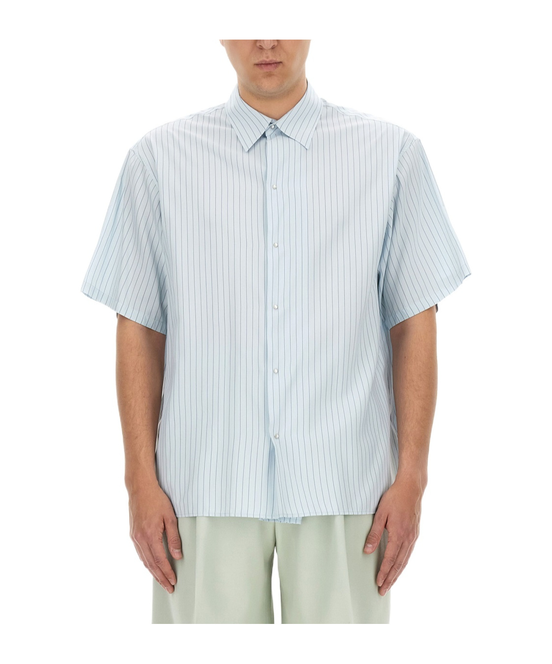 Shop Lanvin Striped Short-sleeved Shirt In White