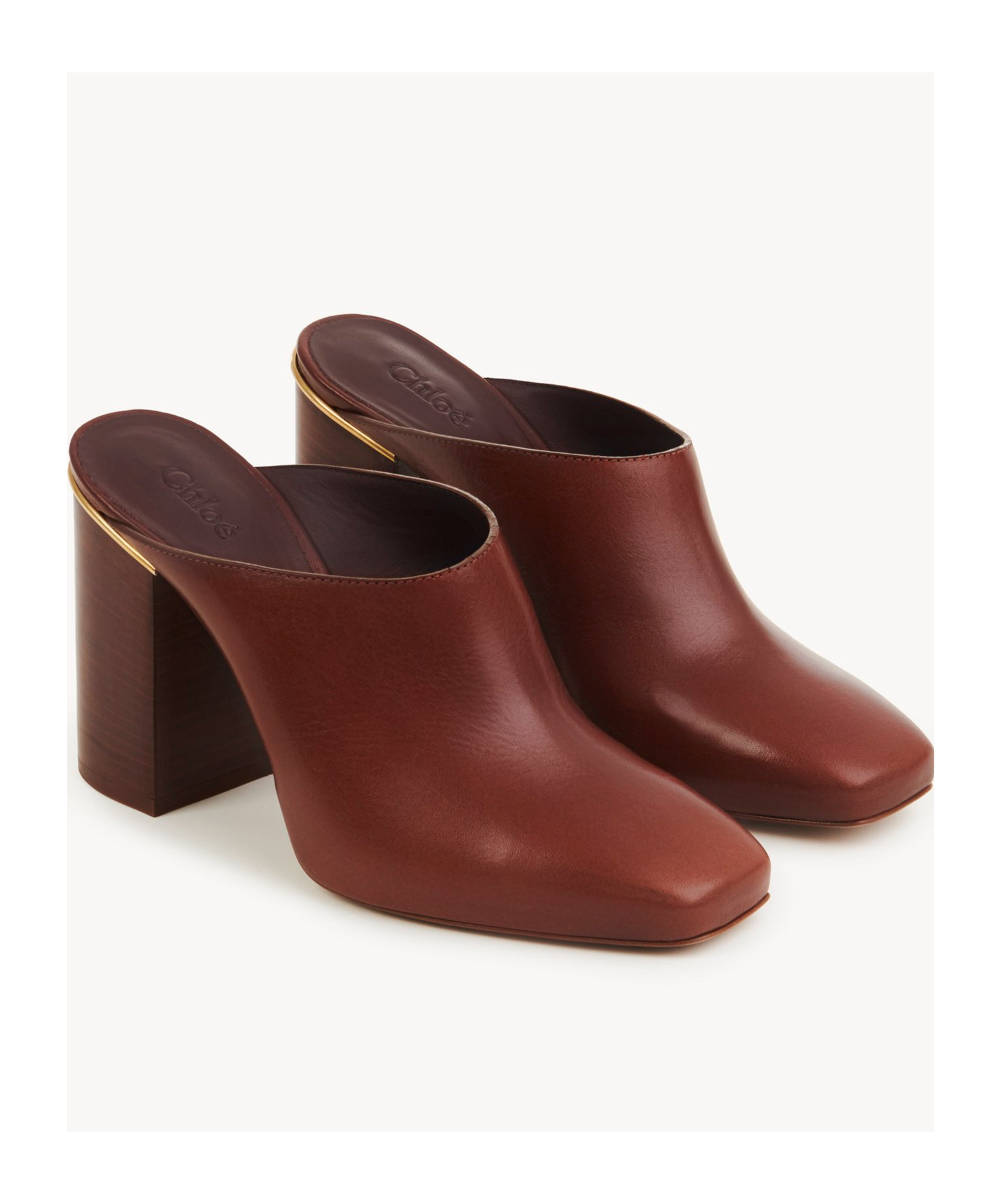 Chloé Ambre Calfskin Block-heel Mules In Brown