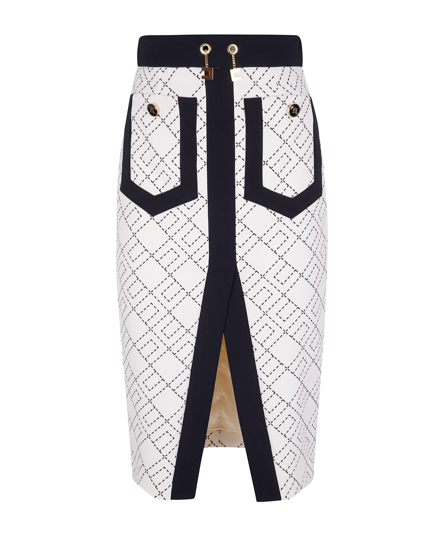 Elisabetta Franchi Geometric Patterned Midi Skirt In White