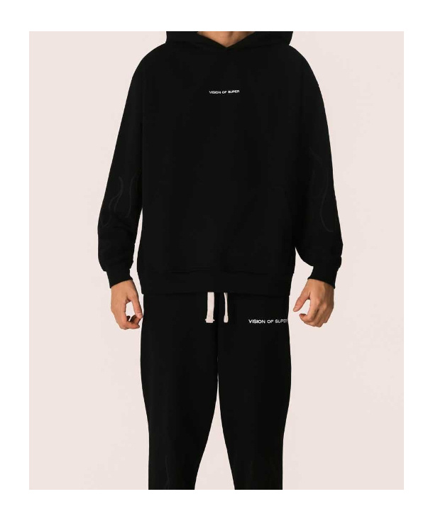 Vision Of Super Maglie Nero Sweatshirt With Flame Graphics In Black