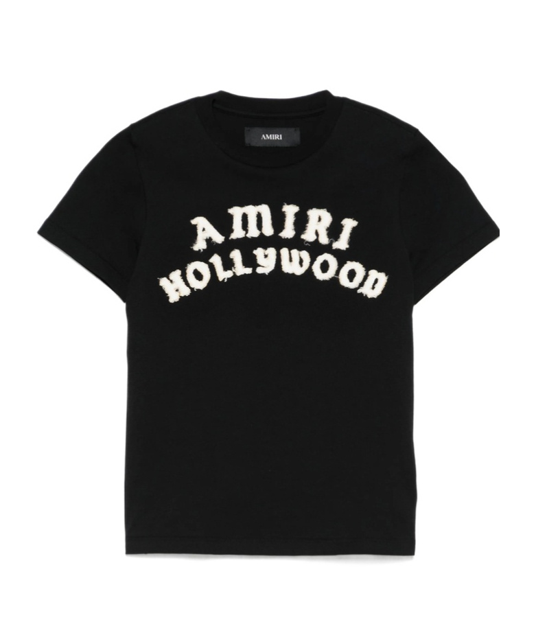 Amiri Hollywood Crew Neck Text Print Top In Black