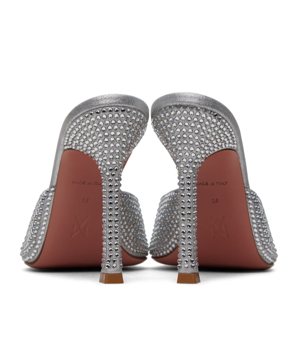 Shop Amina Muaddi Alexa Crystal Slipper Crystal High-heeled Sandals In Gray