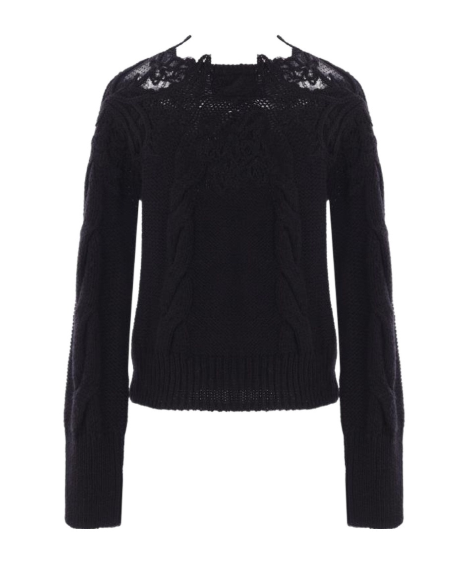 Ermanno Scervino Lace-insert Cable-knit Sweater In Black