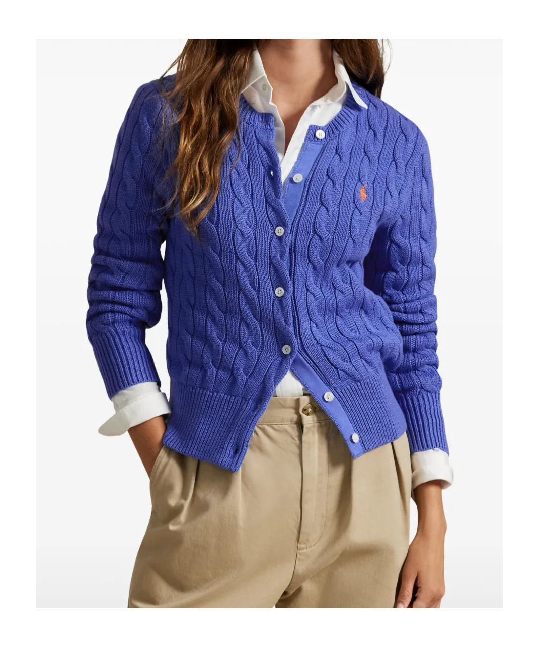 Polo Ralph Lauren Cable-knit Button-up Cardigan In Purple