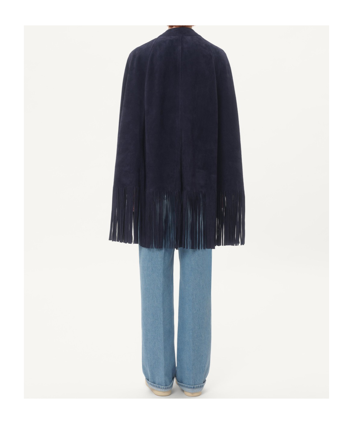 Valentino Suede Cape With Fringes In Navy Blue