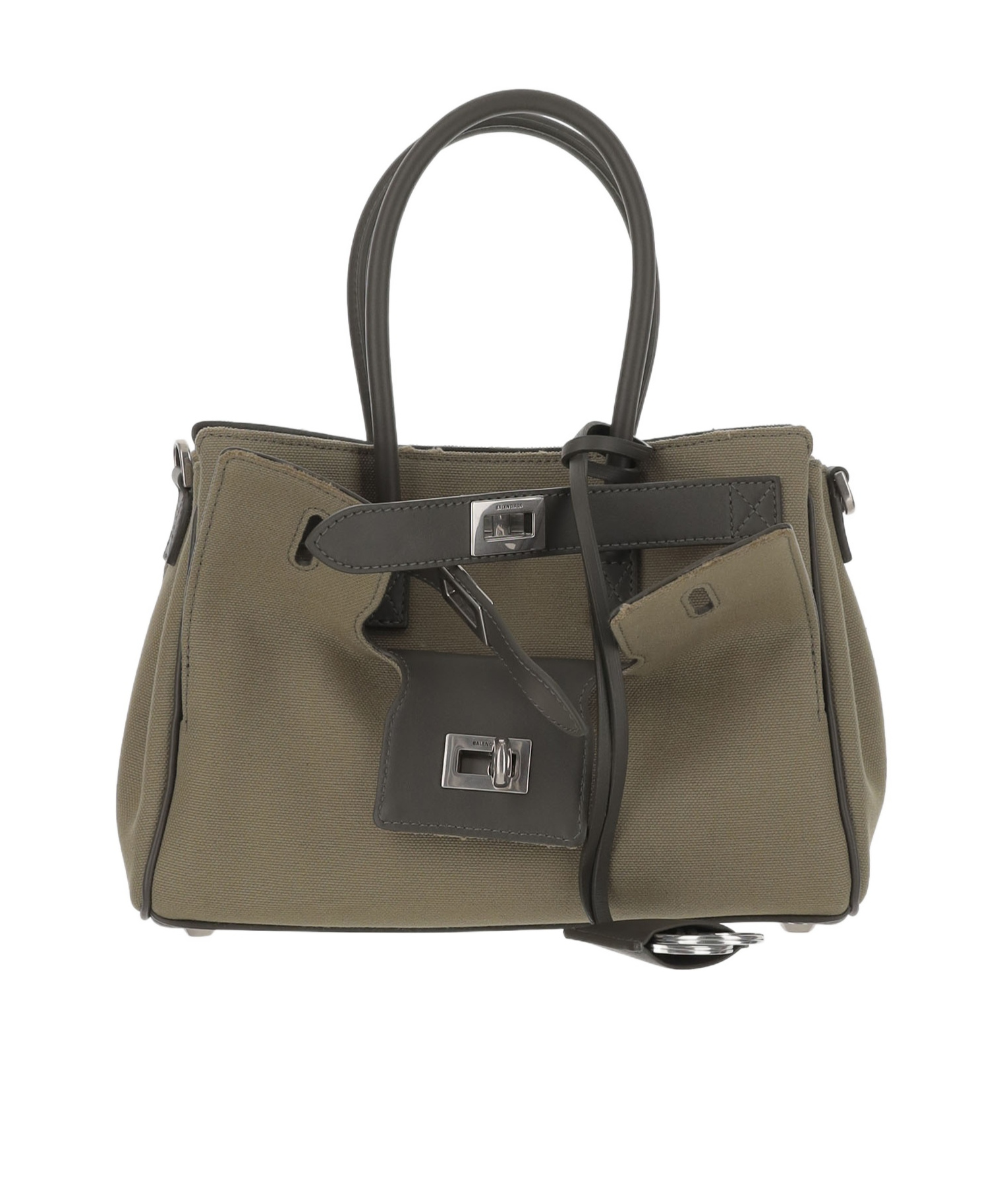 Balenciaga Army Green Canvas Carry All Bel Air Shopping Bag