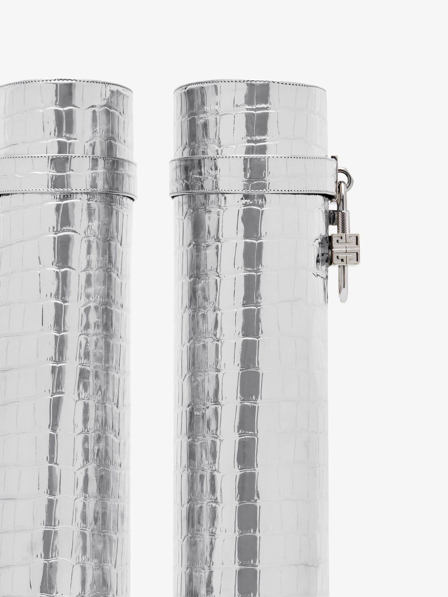 Givenchy Shark Lock Boots In Crocodile Effect Leather In Silver