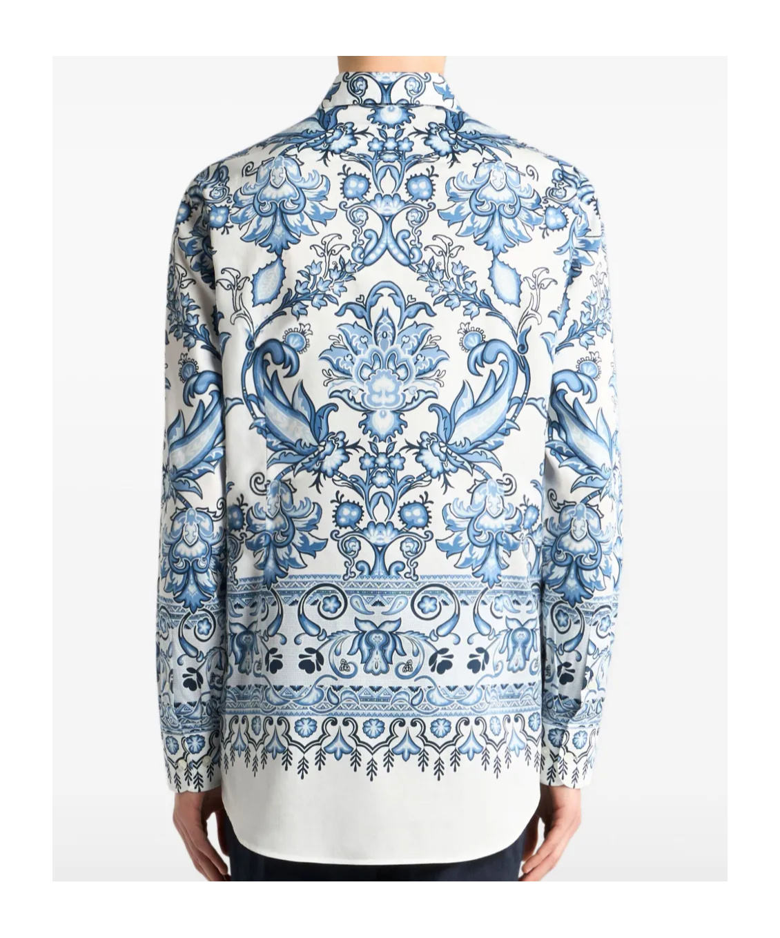 Etro Floral Print Cotton Long Sleeve Shirt In Blue