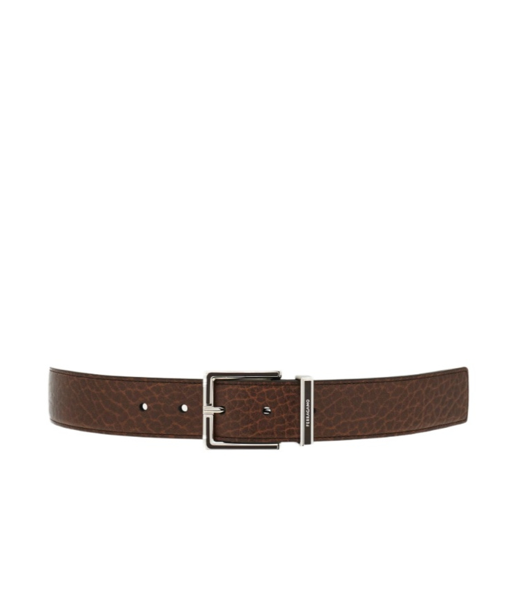 Ferragamo Fixed Belt With A Square Buckle In Brown