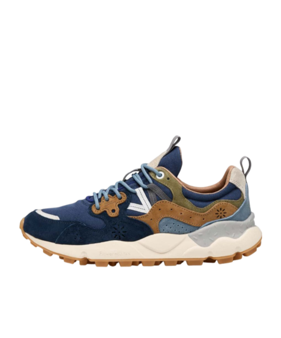 Flower Mountain Yamano 3 Blue And Navy Suede And Canvas Sneakers In Multicolor